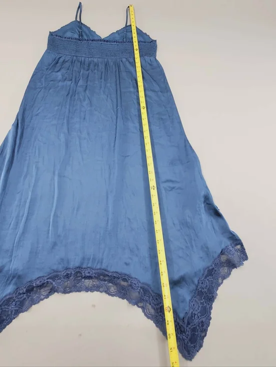 AE Handkerchief Hem Tie Side Midi Slip Dress American Eagle NWT Navy Blue Sz L - Picture 10 of 12